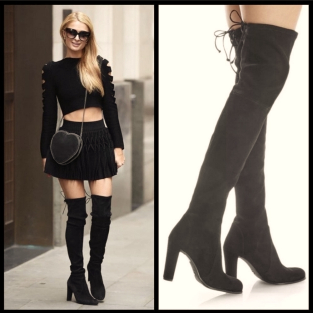 Stuart weitzman highland black suede leather boots